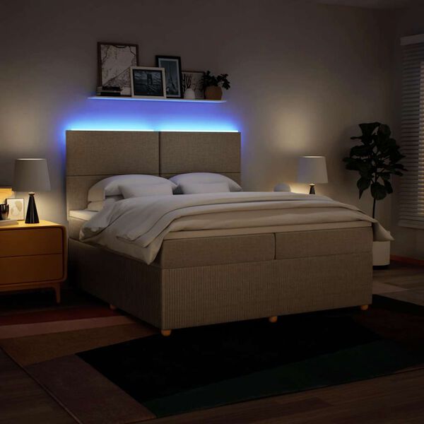 vidaXL Box spring postelja z vzmetnico krem 200x200 cm blago