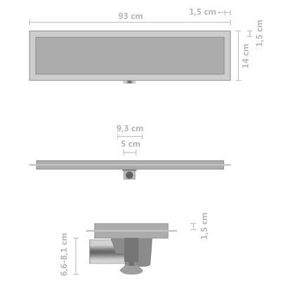 vidaXL Kanaleta za tuš z 2 v 1 pokrovom 93x14 cm nerjaveče jeklo