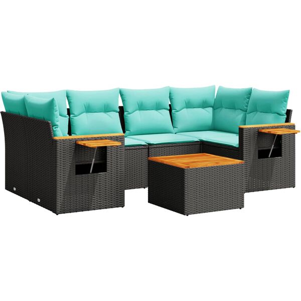 vidaXL Vrtna sedežna garnitura 7-delna z blazinami črn poli ratan