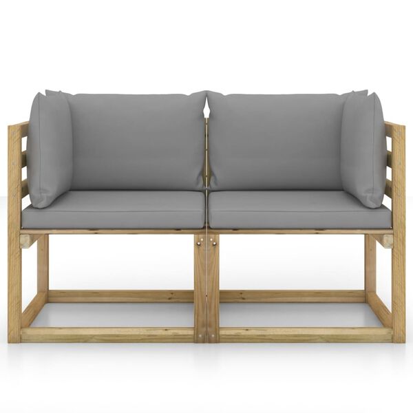 vidaXL Vrtni kotni kavč in blazine 2 kosa zelena impregnirana borovina