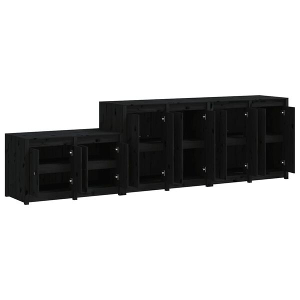 vidaXL Zunanja kuhinjska omarica 3 kosi črna trdna borovina