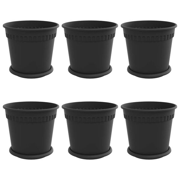 vidaXL Lončki za rastline 6 pcs Črna &Oslash; 19 x 16 cm Plastika