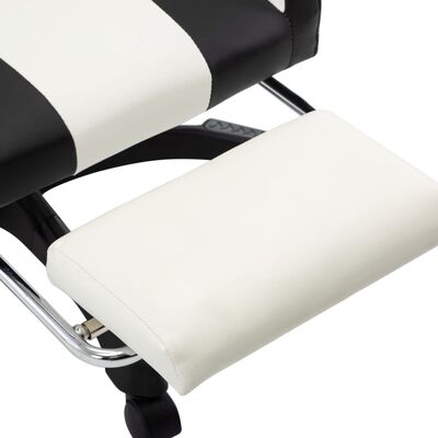 vidaXL Racing stol z oporo za noge črno in belo umetno usnje
