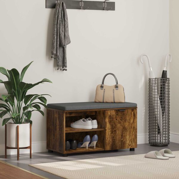 vidaXL Haldna klop z blazino Enobarvno Dimljeni oreh 80 x 38 x 46 cm