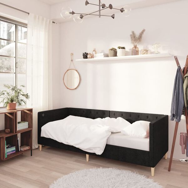 vidaXL Dnevna postelja z vzmetnico USB črno blago 90x200 cm