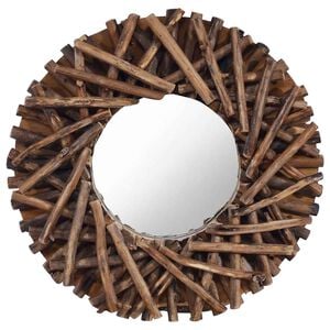 vidaXL Stensko ogledalo 40 cm iz tikovine okroglo