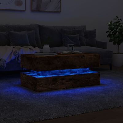 vidaXL Klubska mizica z LED lučkami dimljeni hrast 90x50x40 cm