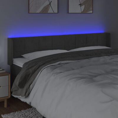 vidaXL LED posteljno vzglavje temno sivo 203x16x78/88 cm žamet