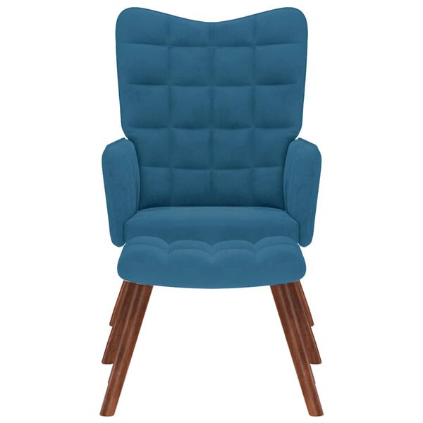 vidaXL Stol za sproščanje s stolčkom moder žamet