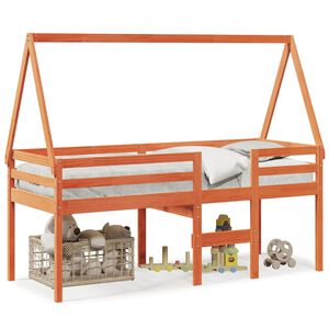 vidaXL Visoka postelja s streho vo&scaron;čeno rjava 90x190 cm trdna borovina