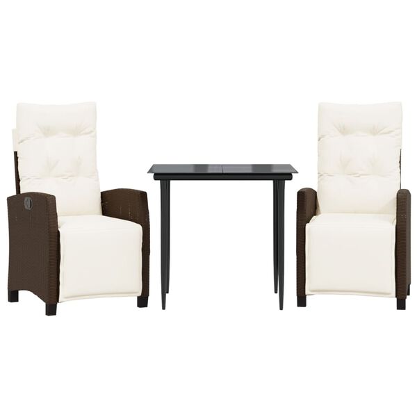 vidaXL Vrtna jedilna garnitura 3-delna z blazinami rjav poli ratan