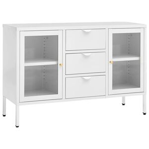 vidaXL Stranska omarica bela 105x35x70 cm jeklo in kaljeno steklo
