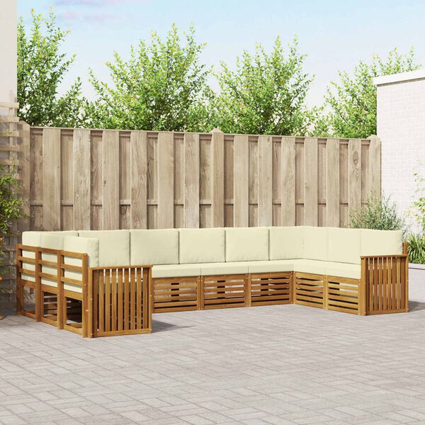 vidaXL Kotna sedežna garnitura z blazino 10 pcs Naravna in smetana