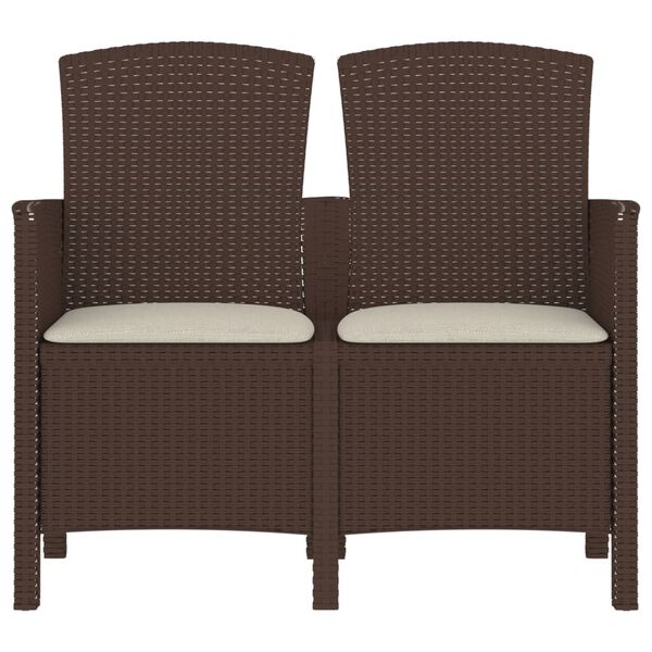 vidaXL Vrtna klop za 2 osebi z blazinami PP ratan rjava