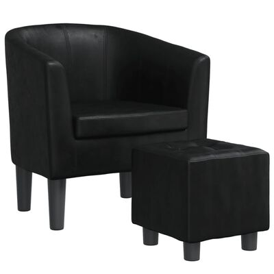 vidaXL Fotelj s stolčkom za noge črno umetno usnje