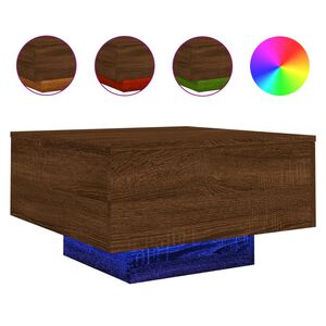 vidaXL Klubska mizica z LED lučmi rjavi hrast 55x55x31 cm