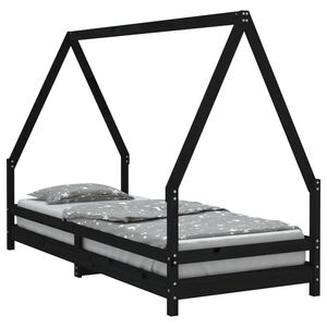 vidaXL Otro&scaron;ki posteljni okvir črn 80x200 cm trdna borovina