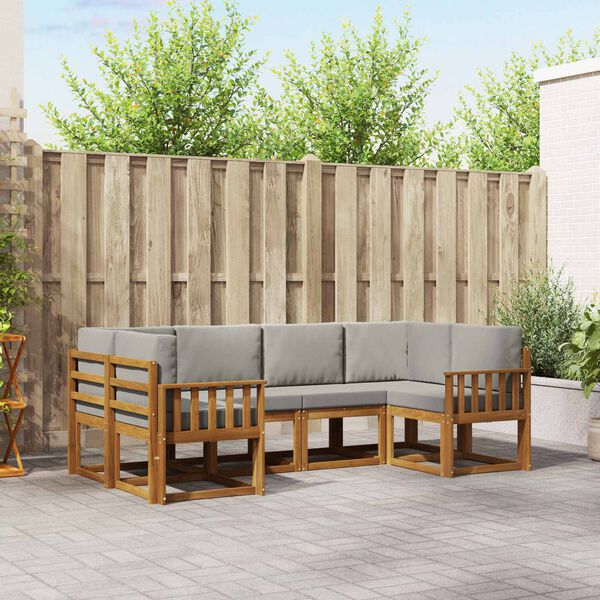 vidaXL Zunanja garnitura za sedenje 6 pcs Naravna in svetlo siva