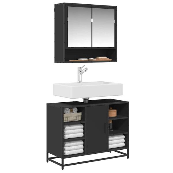 vidaXL Kopalni&scaron;ka omarica za umivalnik črna 80x33x60 cm inženirski les