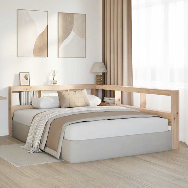 vidaXL Knjižnica vzglavje L-oblike 135 cm trdna borovina