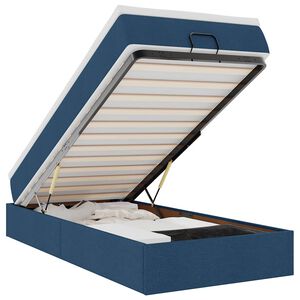 vidaXL Otomanski posteljni okvir z vzmetnico moder 90x200 cm blago