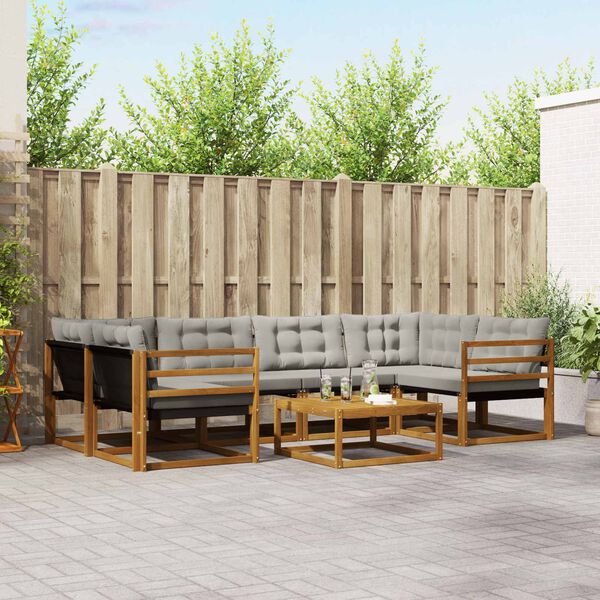 vidaXL Zunanja garnitura za sedenje 7 pcs Naravna in svetlo siva