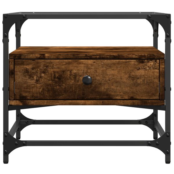 vidaXL Klubska mizica s steklom dimljeni hrast 50x50x45 cm jeklo