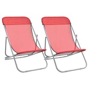 vidaXL Zložljiv stol za plažo 2 kosa rdeč textilene in jeklo
