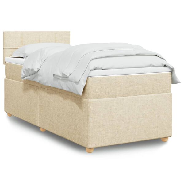 vidaXL Box spring postelja z vzmetnico krem 100x200 cm blago