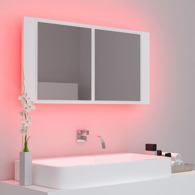 vidaXL LED kopalniška omarica z ogledalom bela 90x12x45 cm akril