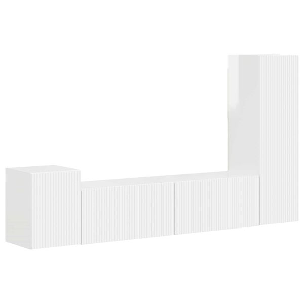 vidaXL Komplet TV omaric 4 pcs Visok sijaj bela Konstruiran les