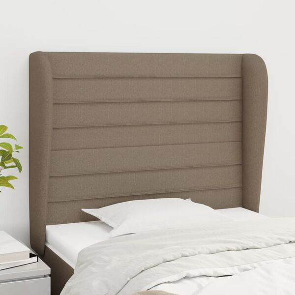 vidaXL Vzglavje z u&scaron;esi taupe 103x23x118/128 cm blago