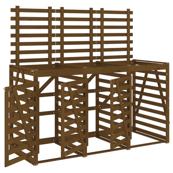 vidaXL Trojna lopa za smetnjak medeno rjava trdna borovina