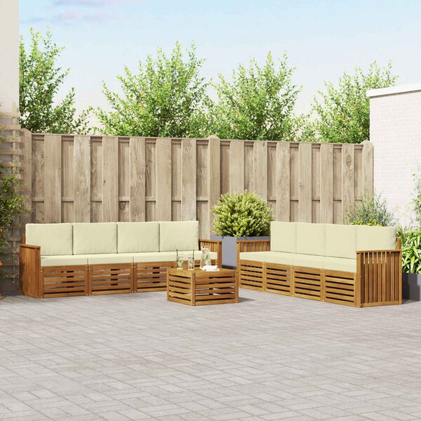 vidaXL Sedežne garniture 9 pcs Naravna in smetana Masiven les akacije