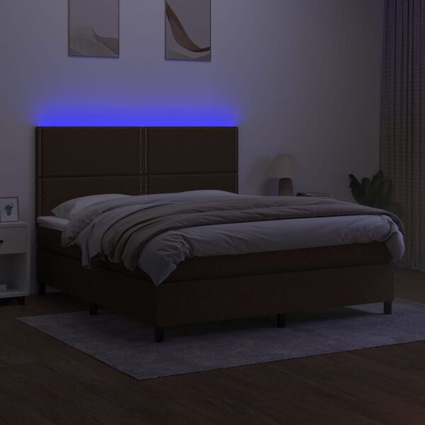 vidaXL Box spring postelja z vzmetnico LED temno rjava 180x200cm blago