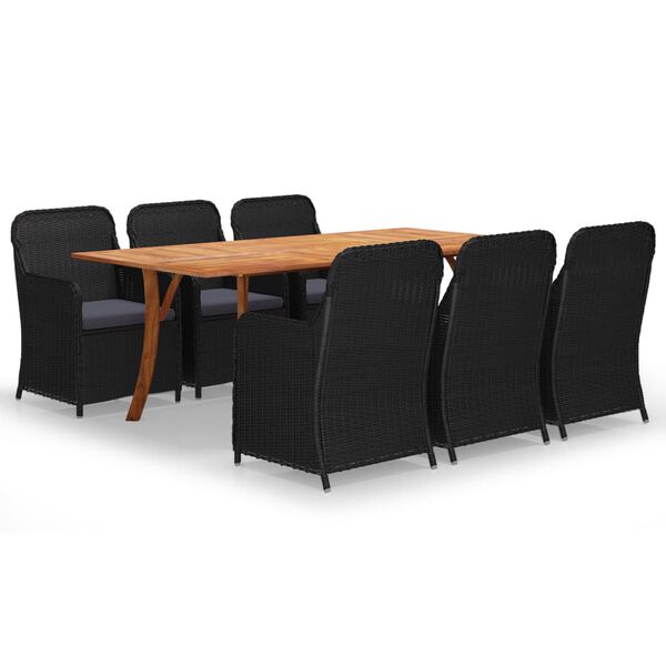 vidaXL Vrtna jedilna garnitura 7-delna črna