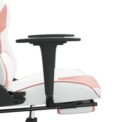 vidaXL Masažni igralni stol z oporo za noge Bela in roza umetno usnje