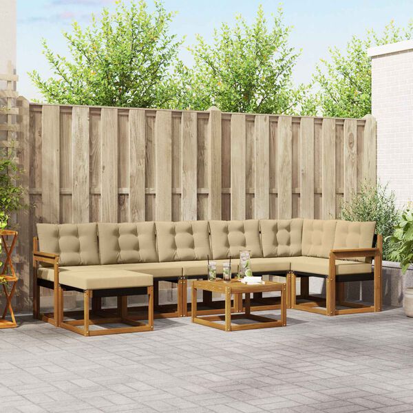 vidaXL Zunanja garnitura za sedenje z blazino 8 pcs Naravna in bež