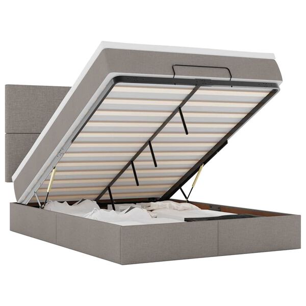 vidaXL Otomanska postelja z vzmetnico & LEDs taupe 140x190 cm blago