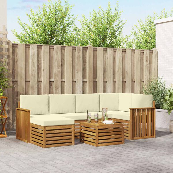 vidaXL Sedežne garniture 7 pcs Naravna in smetana Masiven les akacije