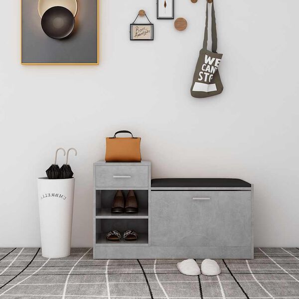 vidaXL Klop za čevlje betonsko siva 94,5x31x57 cm inženirski les