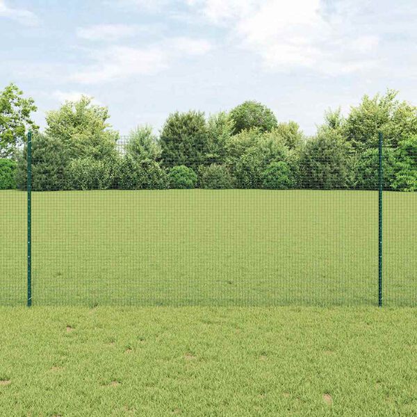 vidaXL Ograja s stebrom Zelena 1,2 x 50 m Jeklo in PVC
