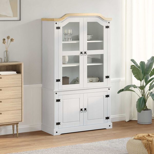 vidaXL Razstavna omara Bela 103,5 x 42 x 180 cm Masivno borovo les