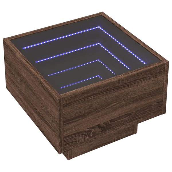 vidaXL Nočna mizica z neskončnimi LED rjavi hrast 40x40x30 cm