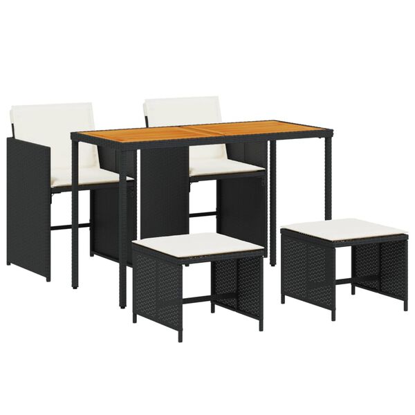 vidaXL Vrtna jedilna garnitura 5-delna z blazinami črn poli ratan