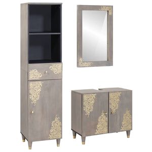 vidaXL Komplet omaric za kopalnico 3 pcs Siva Masiven les manga