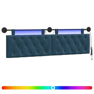 vidaXL Viseče vzglavje postelje Z LED svetlobo Modra Žamet