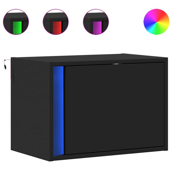 vidaXL Stenska nočna omarica z LED lučkami 2 kosa črna