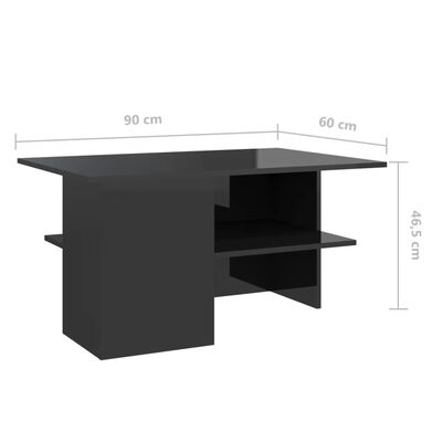 vidaXL Klubska mizica visok sijaj črna 90x60x46,5 cm iverna plošča