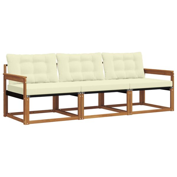vidaXL Zunanja garnitura za sedenje z blazino 3 pcs Naravna in smetana